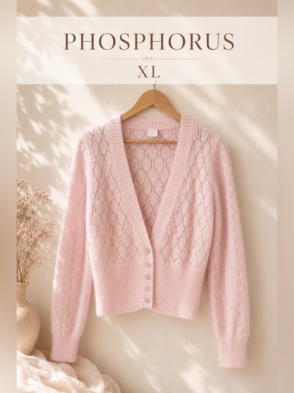 Phosphorus Pink Rabbit Hair Cardigan Sweater XL